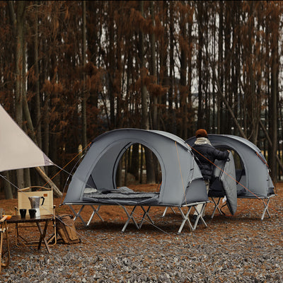 SoBuy OGS60-L-HG, 2 Person Camping Bed Foldable Camping Tent with Bed, Mattress, Sleeping Bag and Carrying Bag, Grey