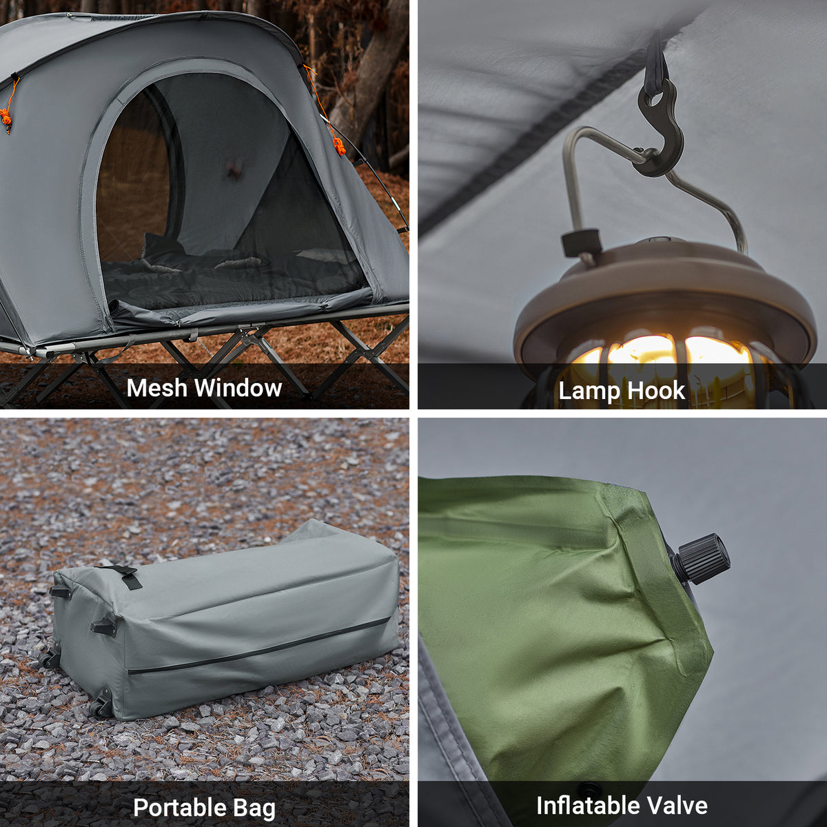 SoBuy OGS60-L-HG, 2 Person Camping Bed Foldable Camping Tent with Bed, Mattress, Sleeping Bag and Carrying Bag, Grey