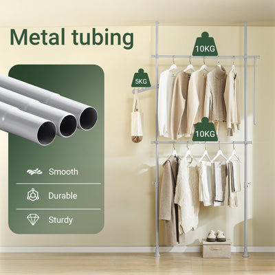 SoBuy FRG109-II-HG, Telescopic Clothes Rail, Heavy Duty Clothes Rack, Adjustable Open Wardrobe with Hanging Rails for Bedroom, Walk-in Closet Grey