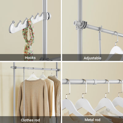 SoBuy FRG109-II-HG, Telescopic Clothes Rail, Heavy Duty Clothes Rack, Adjustable Open Wardrobe with Hanging Rails for Bedroom, Walk-in Closet Grey