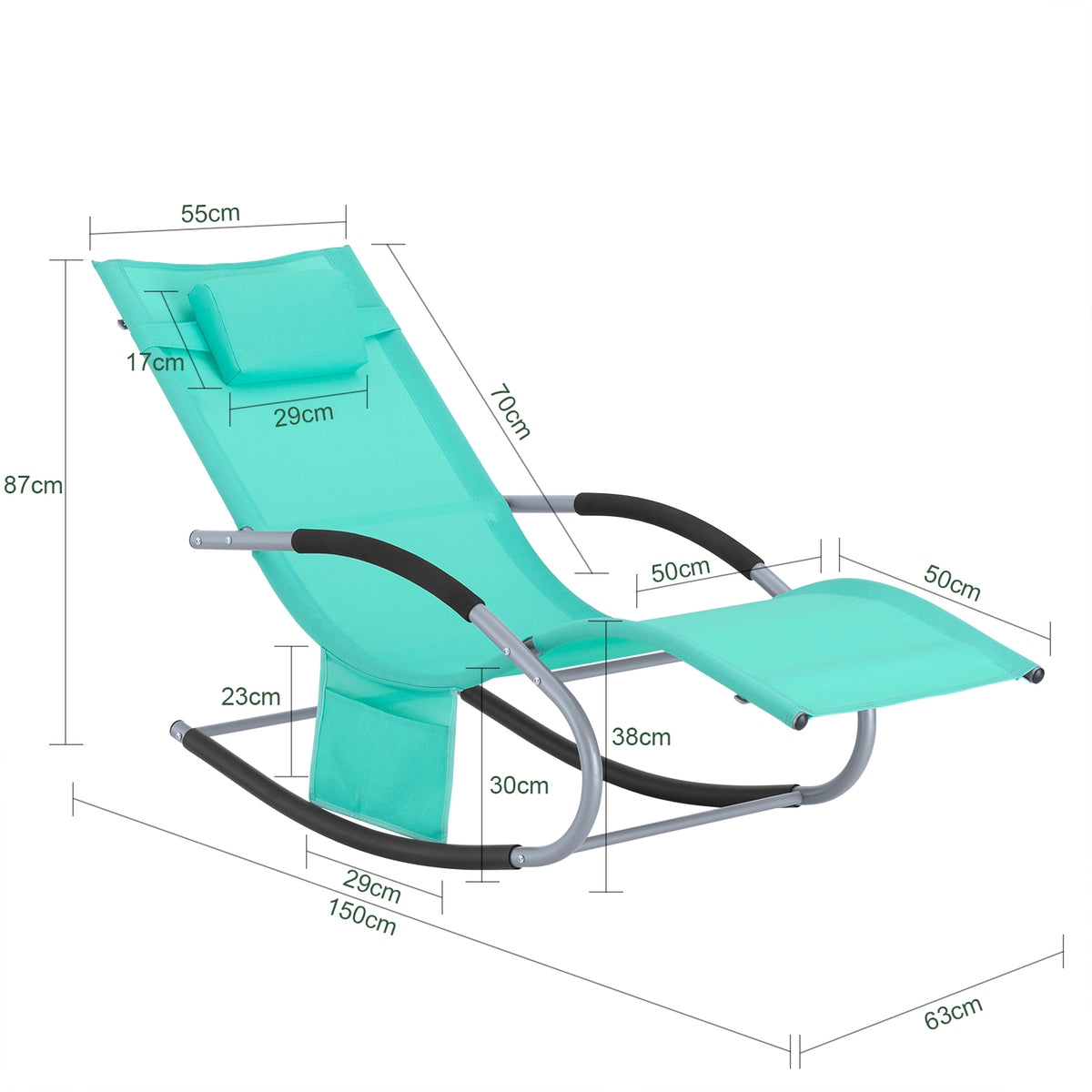 SoBuy OGS28-TB, Outdoor Garden Rocking Sun Lounger Recliner Relaxing Chair with Headrest and Side Bag, Turquoise