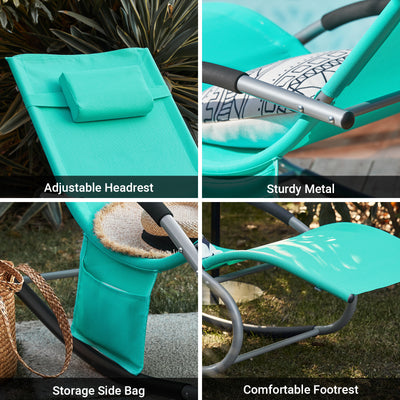 SoBuy OGS28-TB, Outdoor Garden Rocking Sun Lounger Recliner Relaxing Chair with Headrest and Side Bag, Turquoise