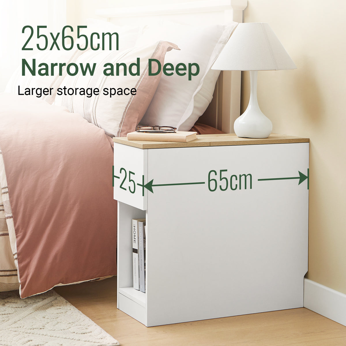 SoBuy FBT162-WN 25cm Wide Narrow Bedside Table Nightstand Side End Table White & Natural W25 x D65 x H60cm