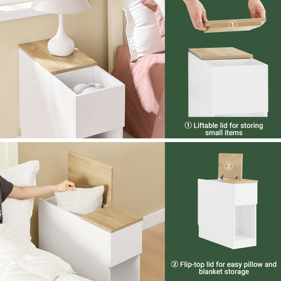 SoBuy FBT162-WN 25cm Wide Narrow Bedside Table Nightstand Side End Table White & Natural W25 x D65 x H60cm