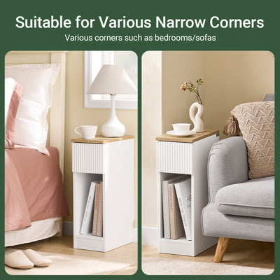 SoBuy FBT111-W Slim Bedside Table Bedside Cabinet Narrow Side Table Nightstand with Drawer and Shelf for Bedroom Living Room Brown W20 x D35 x H60cm