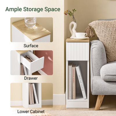 SoBuy FBT111-W Slim Bedside Table Bedside Cabinet Narrow Side Table Nightstand with Drawer and Shelf for Bedroom Living Room Brown W20 x D35 x H60cm