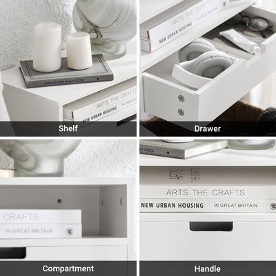 SoBuy NKD03-Wx2, Set of 2 Floating Bedside Table – Space-Saving Wall Shelf with Drawer & Open Shelf, Wall-Mounted Nightstand for Bedroom, W45 x D25 x H22cm, White