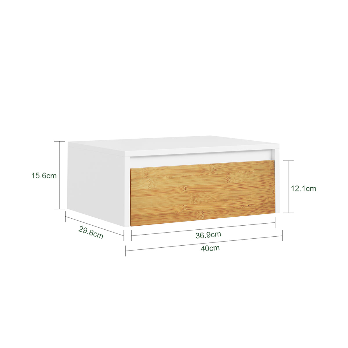 SoBuy FBT174-E-WN, Floating Bedside Table with Drawer & Magnetic Light for Bedroom | Wall Mounted Floating Shelf with Hidden Handle, Space Saving Living Room Storage, White & Natural, 40×30×16cm