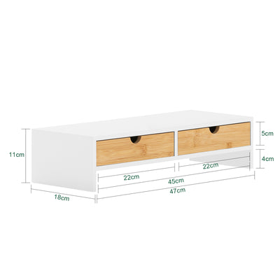 SoBuy BBF02-WN, Monitor Stand Computer Screen Monitor Stand Monitor Riser Desk Organizer with 2 Drawers, White