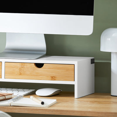 SoBuy BBF02-WN, Monitor Stand Computer Screen Monitor Stand Monitor Riser Desk Organizer with 2 Drawers, White
