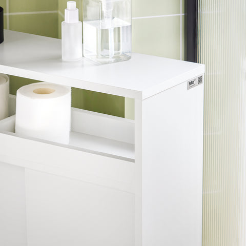 SoBuy BZR02-W, Bathroom Toilet Paper Roll Holder, Storage Cabinet Cupboard on Wheels