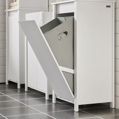 SoBuy BZR100-W fold-out laundry basket fully open showing grey fabric liner and carry handles