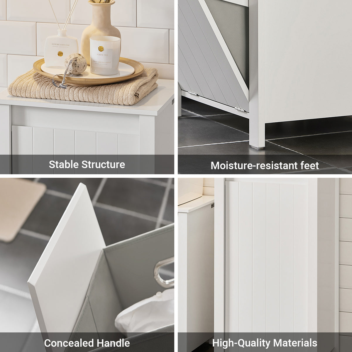 SoBuy BZR100-W top open shelf with toiletries and towel display, close-up detail