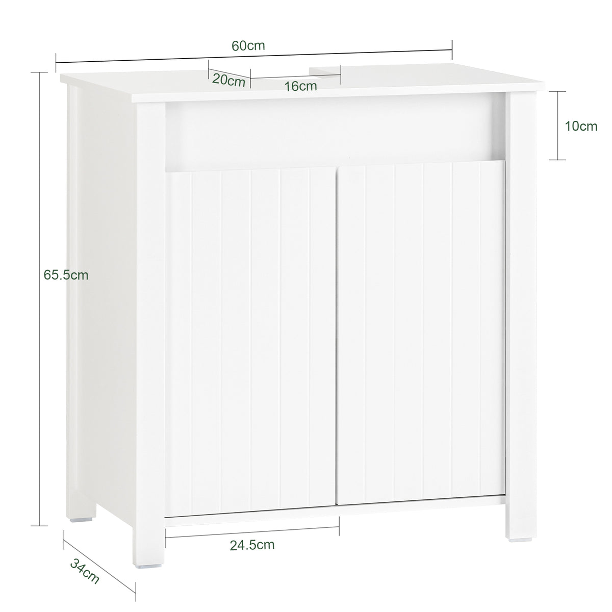 SoBuy BZR101-W, Bathroom Under Sink Cabinet – Compact Sink Cabinet with Doors, Adjustable Shelf & Pipe Cover – Small Bathroom Storage Unit, White, 60x66x34cm