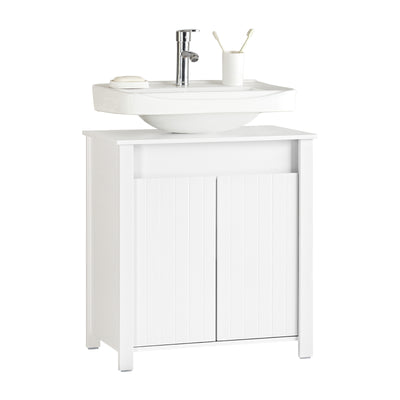 SoBuy BZR101-W, Bathroom Under Sink Cabinet – Compact Sink Cabinet with Doors, Adjustable Shelf & Pipe Cover – Small Bathroom Storage Unit, White, 60x66x34cm