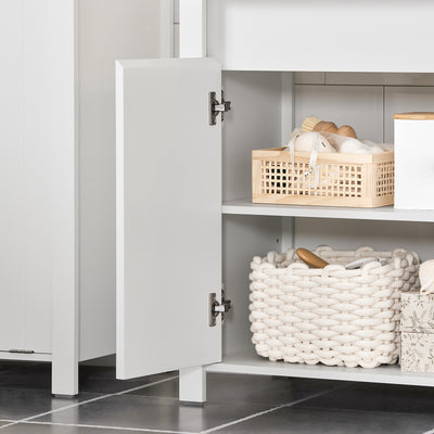 SoBuy BZR101-W, Bathroom Under Sink Cabinet – Compact Sink Cabinet with Doors, Adjustable Shelf & Pipe Cover – Small Bathroom Storage Unit, White, 60x66x34cm