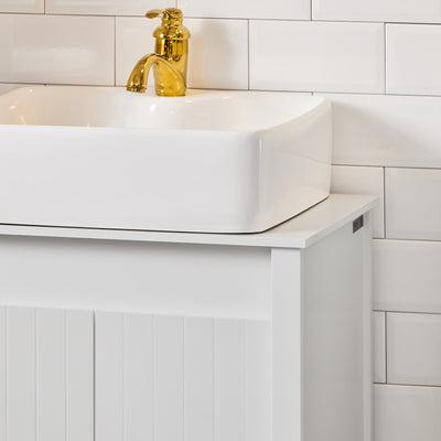 SoBuy BZR101-W, Bathroom Under Sink Cabinet – Compact Sink Cabinet with Doors, Adjustable Shelf & Pipe Cover – Small Bathroom Storage Unit, White, 60x66x34cm