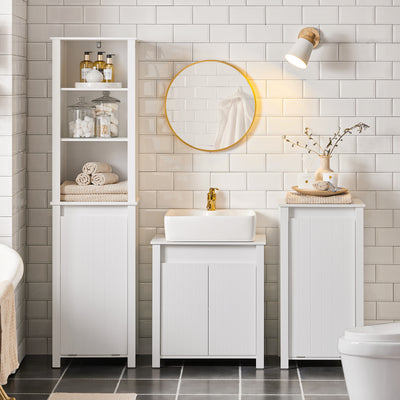 SoBuy BZR101-W, Bathroom Under Sink Cabinet – Compact Sink Cabinet with Doors, Adjustable Shelf & Pipe Cover – Small Bathroom Storage Unit, White, 60x66x34cm