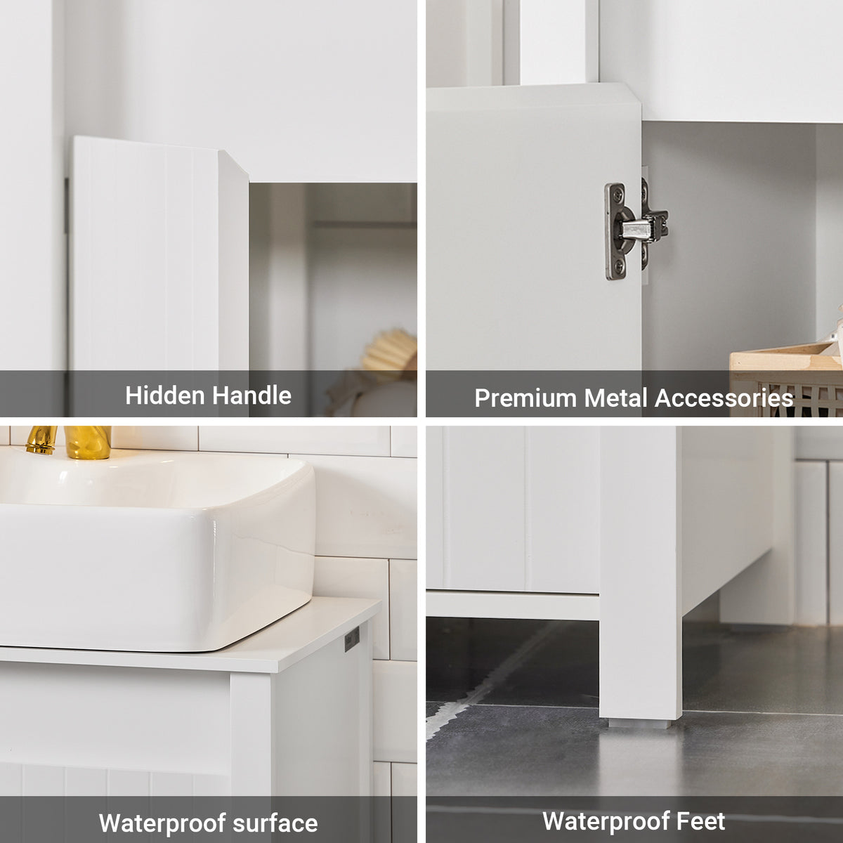 SoBuy BZR101-W, Bathroom Under Sink Cabinet – Compact Sink Cabinet with Doors, Adjustable Shelf & Pipe Cover – Small Bathroom Storage Unit, White, 60x66x34cm