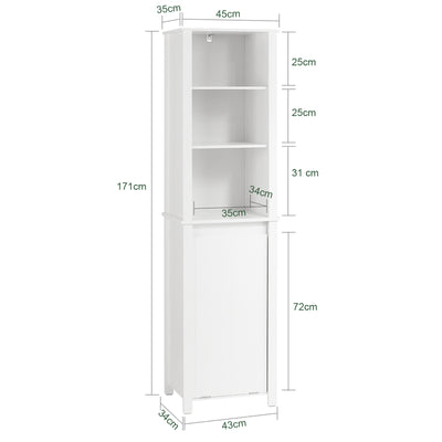SoBuy BZR102-W, Bathroom Tall Cabinet with Laundry Basket – Narrow Bathroom Storage Cabinet with Folding Laundry Bag, Space-Saving Storage Cupboard in Wood, White, 45 x 171 x 35 cm