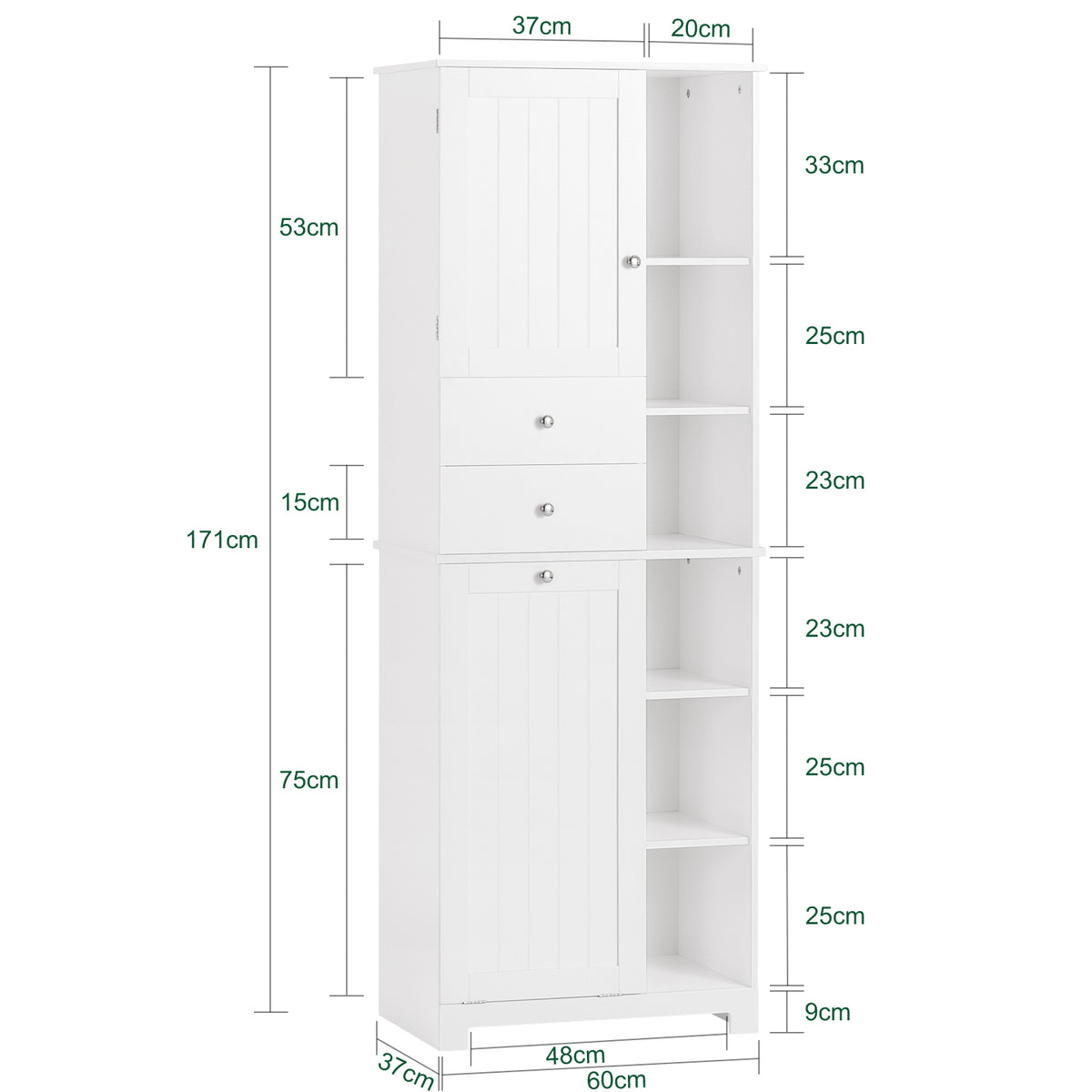 SoBuy BZR104-W, Tall Bathroom Storage Cabinet with Laundry Basket Slim Freestanding Bathroom Unit, Narrow Storage Cupboard with Shelves, Bathroom Towel Storage, White 60x37x171 cm
