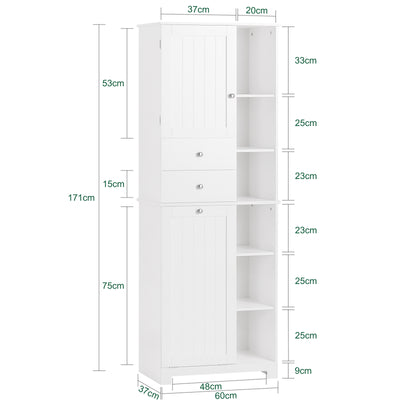 SoBuy BZR104-W, Tall Bathroom Storage Cabinet with Laundry Basket Slim Freestanding Bathroom Unit, Narrow Storage Cupboard with Shelves, Bathroom Towel Storage, White 60x37x171 cm
