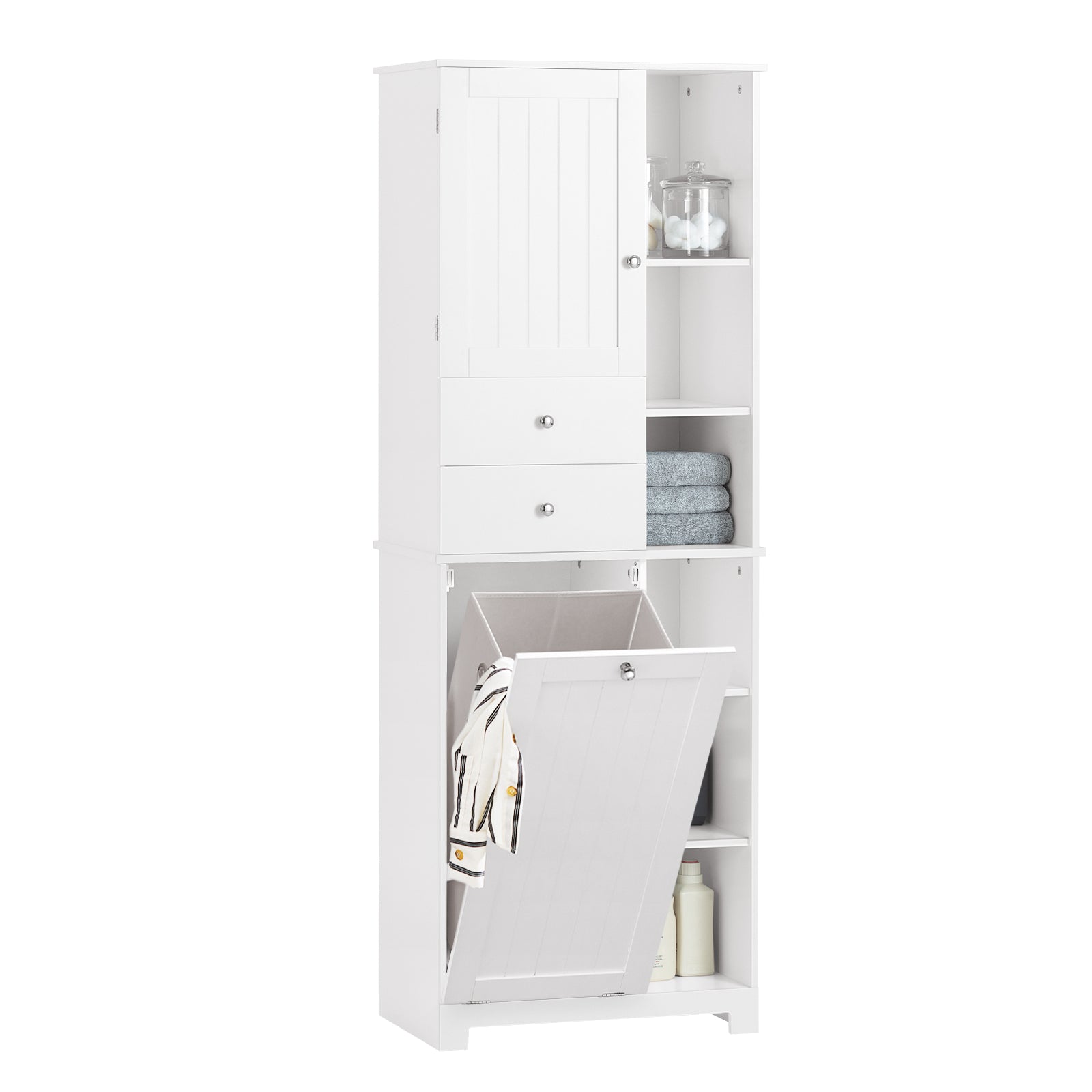 Corner Cabinet Tall Tilt Out Laundry Hamper Cabinet With Drawer Bathroom  Storage Cabinet Shelf With Multiple Storage Space - Wide White Bathroom  Cabinet, image size:1600x1600