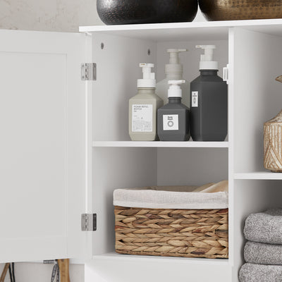 SoBuy BZR104-W, Tall Bathroom Storage Cabinet with Laundry Basket Slim Freestanding Bathroom Unit, Narrow Storage Cupboard with Shelves, Bathroom Towel Storage, White 60x37x171 cm