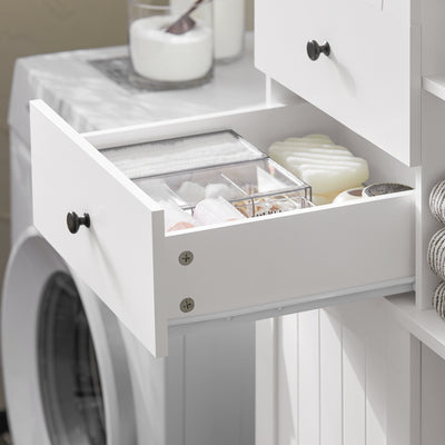 SoBuy BZR104-W, Tall Bathroom Storage Cabinet with Laundry Basket Slim Freestanding Bathroom Unit, Narrow Storage Cupboard with Shelves, Bathroom Towel Storage, White 60x37x171 cm