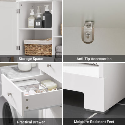 SoBuy BZR104-W, Tall Bathroom Storage Cabinet with Laundry Basket Slim Freestanding Bathroom Unit, Narrow Storage Cupboard with Shelves, Bathroom Towel Storage, White 60x37x171 cm