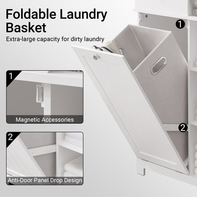 SoBuy BZR104-W, Tall Bathroom Storage Cabinet with Laundry Basket Slim Freestanding Bathroom Unit, Narrow Storage Cupboard with Shelves, Bathroom Towel Storage, White 60x37x171 cm