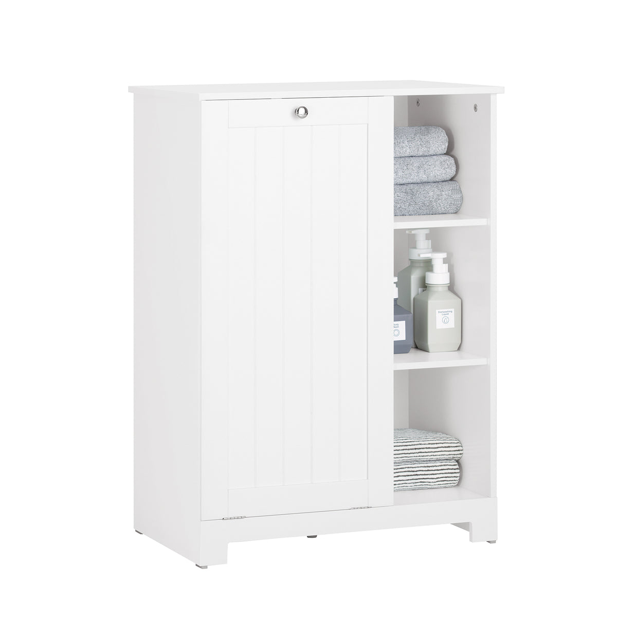 SoBuy BZR105-W, Laundry Cabinet Chest Bathroom Storage Cabinet with Laundry Basket, White