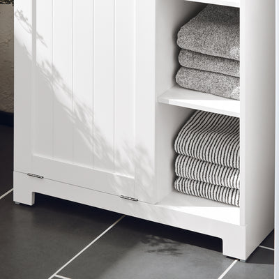 SoBuy BZR105-W, Laundry Cabinet Chest Bathroom Storage Cabinet with Laundry Basket, White