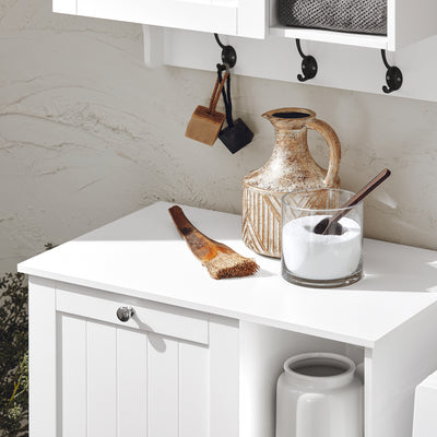 SoBuy BZR105-W, Laundry Cabinet Chest Bathroom Storage Cabinet with Laundry Basket, White