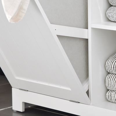 SoBuy BZR105-W, Laundry Cabinet Chest Bathroom Storage Cabinet with Laundry Basket, White