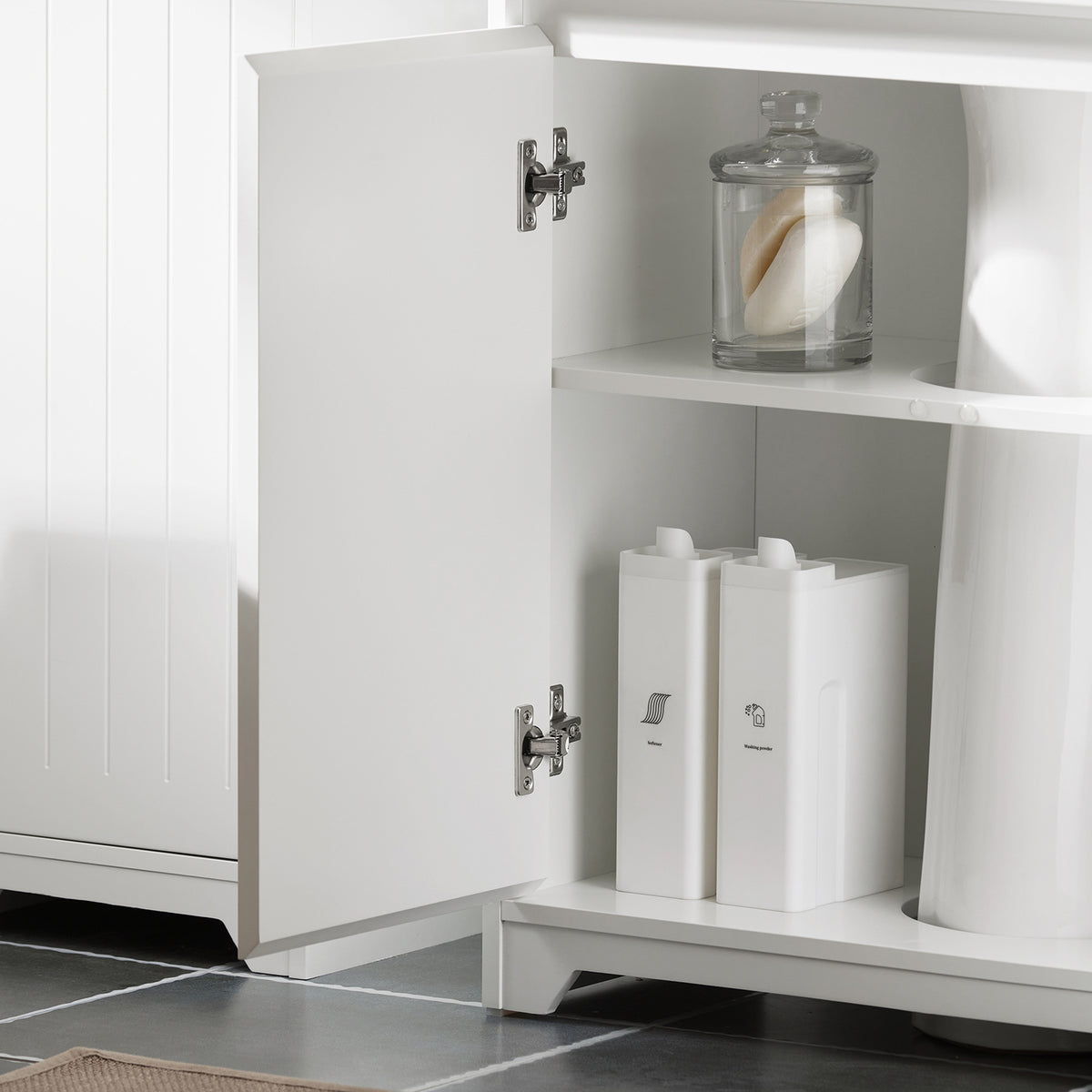 SoBuy BZR108-II-W, Under Sink Cabinet Bathroom Vanity Unit Bathroom Storage Cabinet with 2 Doors, Suitable for Pedestal Sinks, White