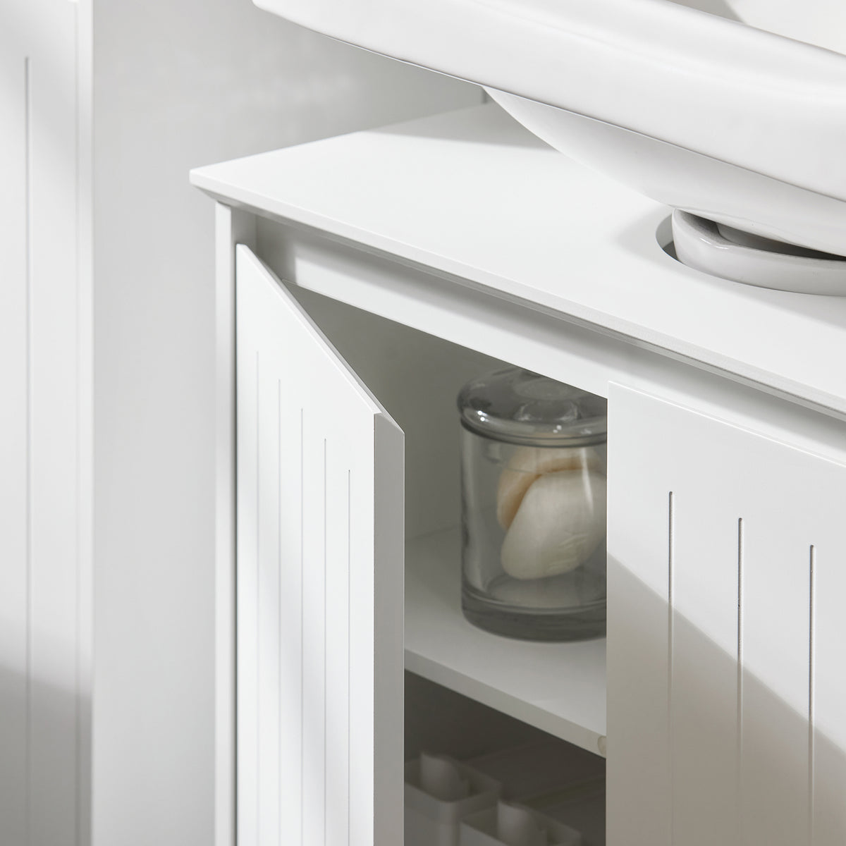SoBuy BZR108-II-W, Under Sink Cabinet Bathroom Vanity Unit Bathroom Storage Cabinet with 2 Doors, Suitable for Pedestal Sinks, White