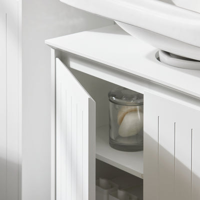 SoBuy BZR108-II-W, Under Sink Cabinet Bathroom Vanity Unit Bathroom Storage Cabinet with 2 Doors, Suitable for Pedestal Sinks, White