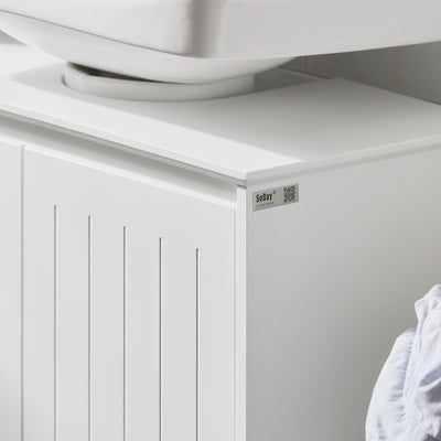 SoBuy BZR108-II-W, Under Sink Cabinet Bathroom Vanity Unit Bathroom Storage Cabinet with 2 Doors, Suitable for Pedestal Sinks, White