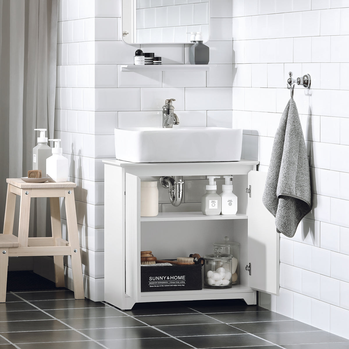 SoBuy BZR108-W, Under Sink Cabinet Bathroom Vanity Unit Storage Cabinet, White