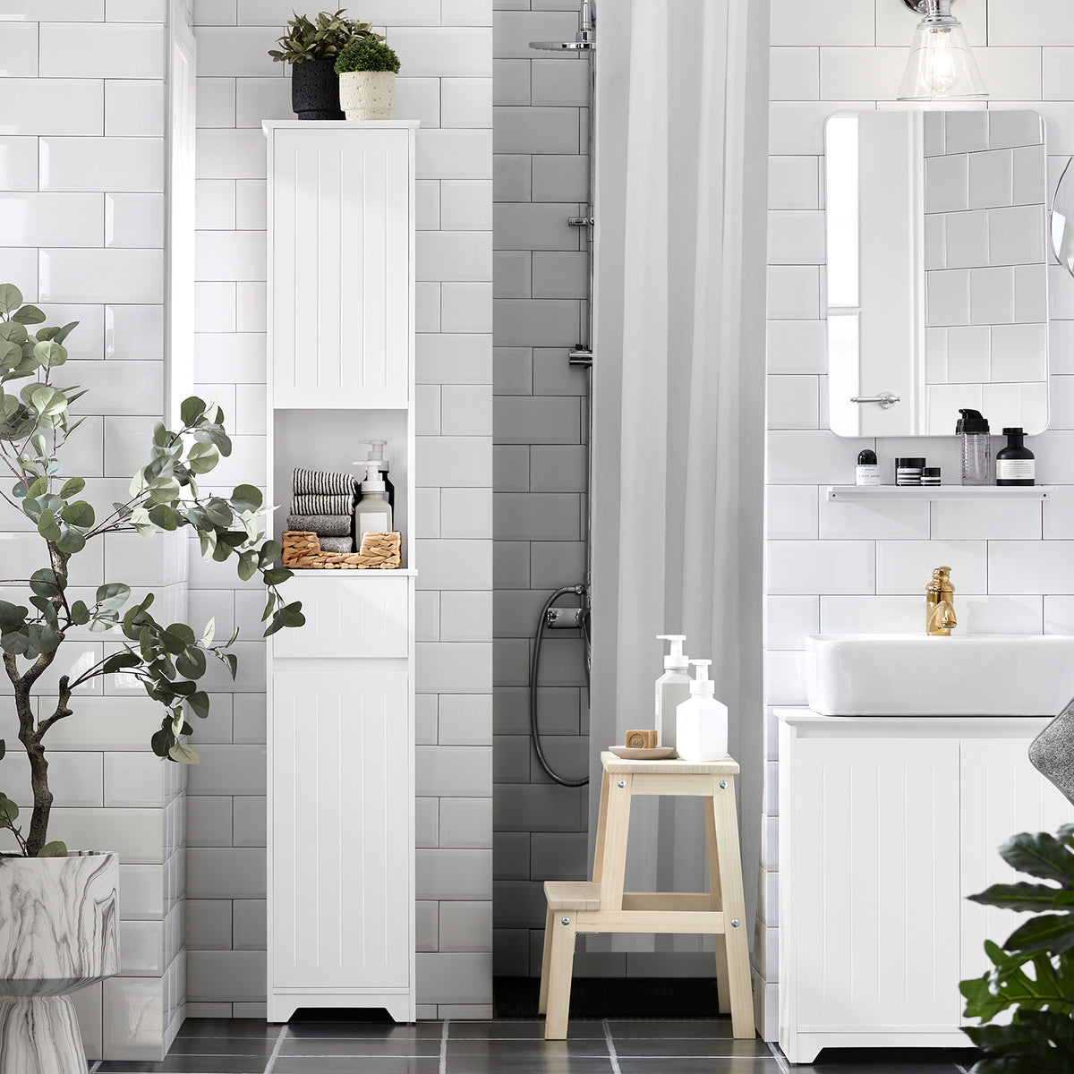 SoBuy BZR109-W, Bathroom Tall Cabinet Cupboard Storage Cabinet, White