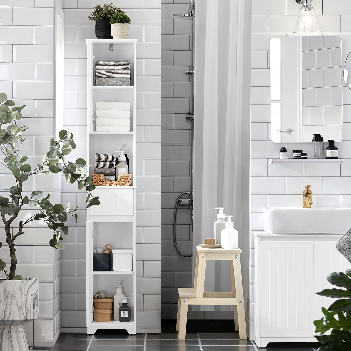 SoBuy BZR109-W, Bathroom Tall Cabinet Cupboard Storage Cabinet, White