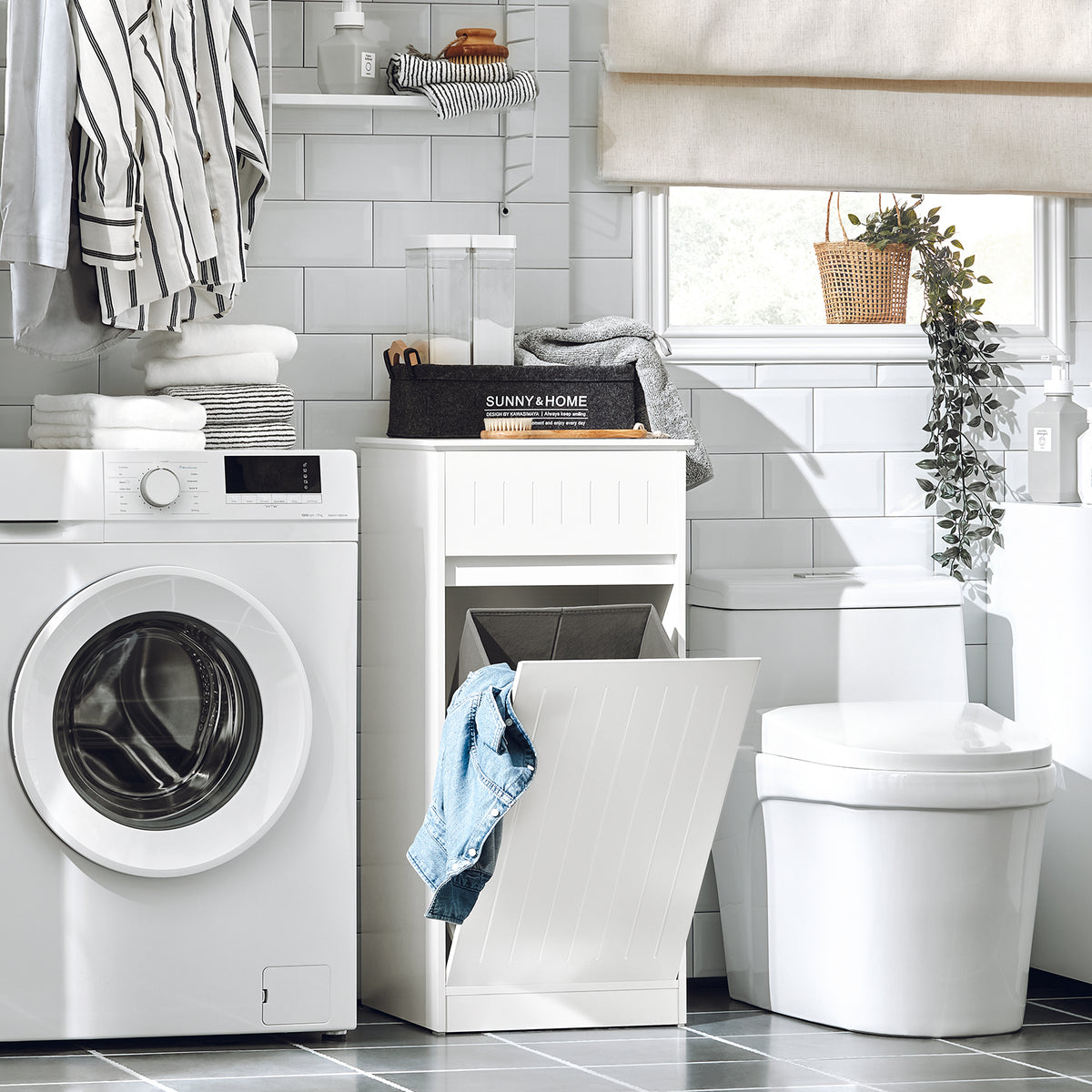 SoBuy BZR110-W, Laundry Cabinet Laundry Chest Bathroom Storage Cabinet, White