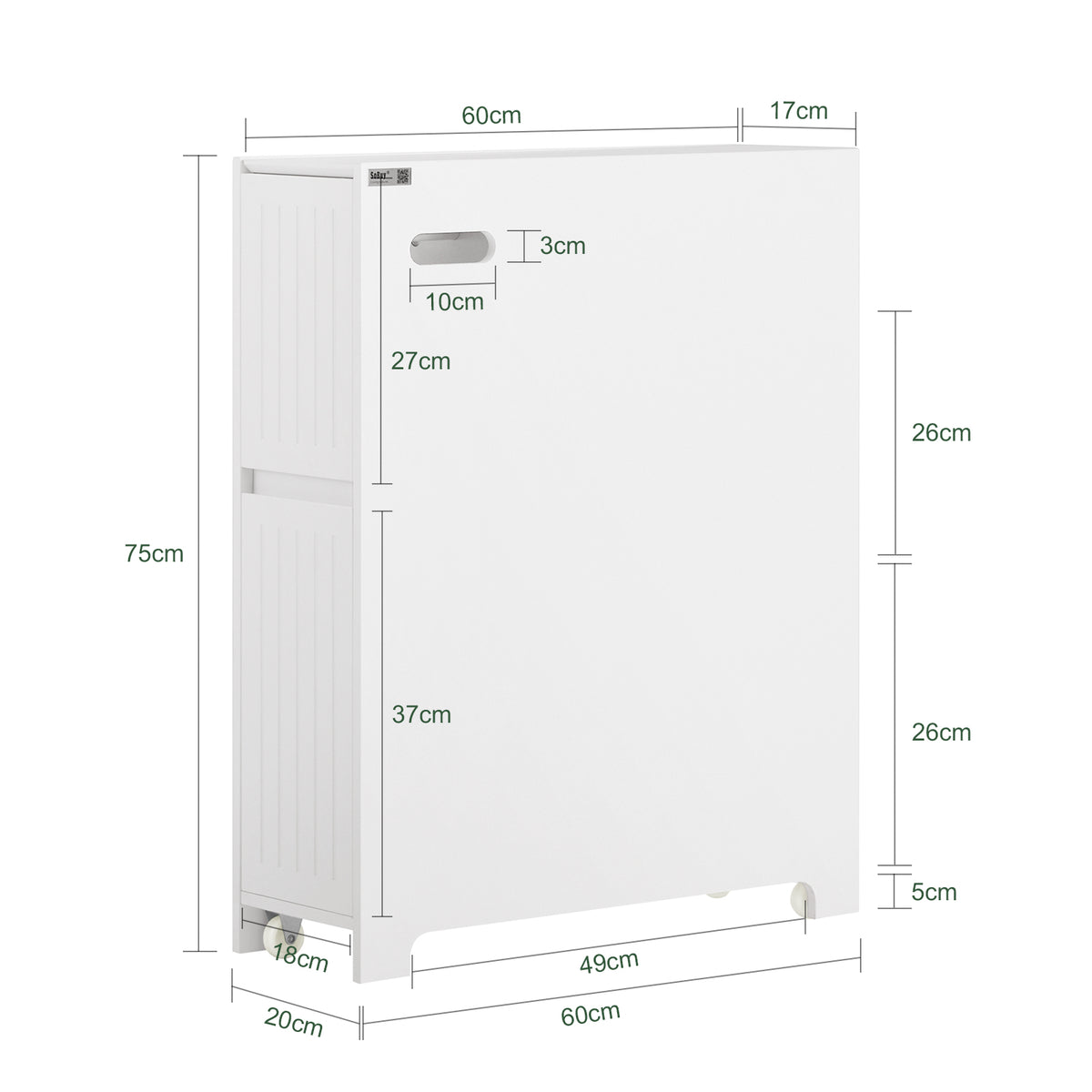 SoBuy BZR111-W, Narrow Bathroom Cabinet Storage Cabinet Toilet Paper Roll Holder, White