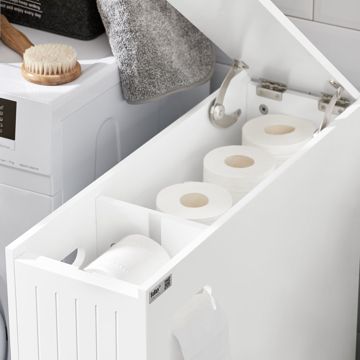 SoBuy BZR111-W, Narrow Bathroom Cabinet Storage Cabinet Toilet Paper Roll Holder, White