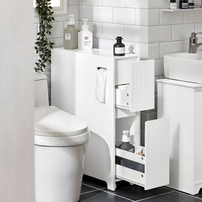 SoBuy BZR111-W, Narrow Bathroom Cabinet Storage Cabinet Toilet Paper Roll Holder, White