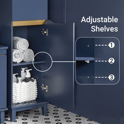 SoBuy BZR112-B, Bathroom Storage Cabinet Tall Slim Freestanding Unit with 3 Open Shelves and Drawer Narrow Bathroom Storage for Small Spaces Blue 35 x 30 x 170 cm