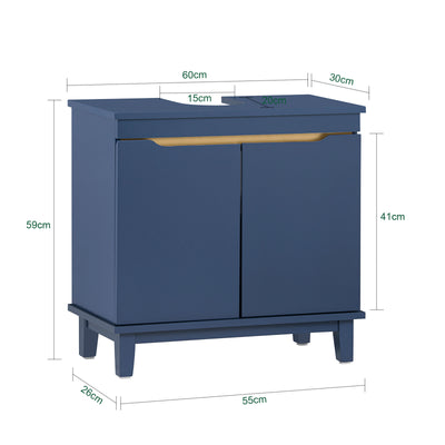 SoBuy BZR113-B, Under Sink Bathroom Cabinet – Bathroom Cupboard with Doors, Slim Storage Unit for Small Spaces in Wood, Blue, 60 x 59 x 30 cm