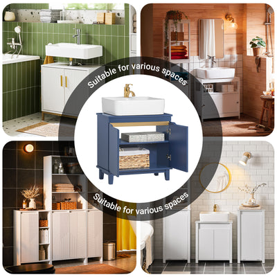 SoBuy BZR113-B, Under Sink Bathroom Cabinet – Bathroom Cupboard with Doors, Slim Storage Unit for Small Spaces in Wood, Blue, 60 x 59 x 30 cm