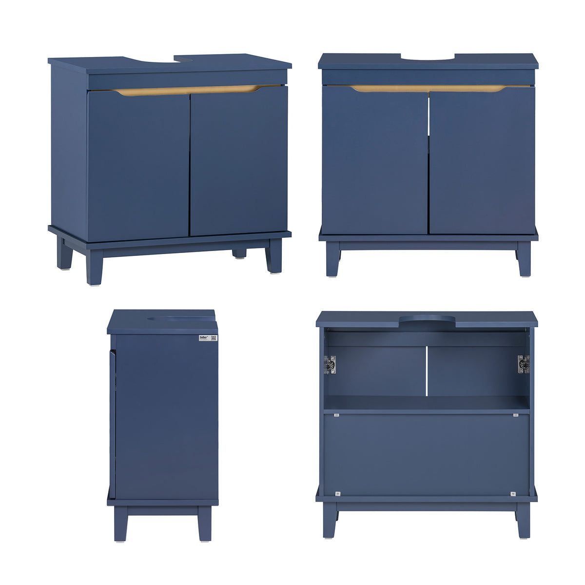 SoBuy BZR113-B, Under Sink Bathroom Cabinet – Bathroom Cupboard with Doors, Slim Storage Unit for Small Spaces in Wood, Blue, 60 x 59 x 30 cm